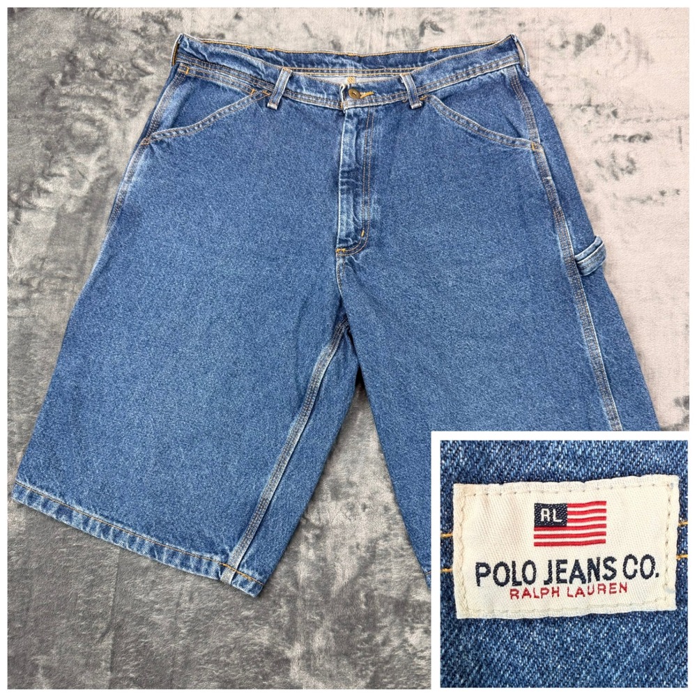 VTG 90s Polo Jeans Co Ralph Lauren Carpenter Shorts Jort Mens 34 Baggy Denim Y2K